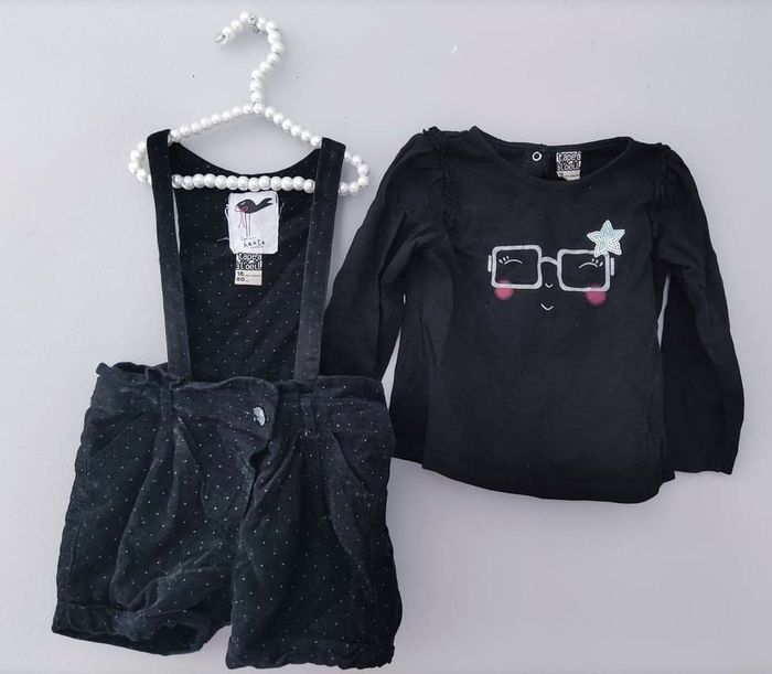 18 mois bébé fille ensemble tape à l'oeil t-shirt et short à bretelle - photo numéro 2