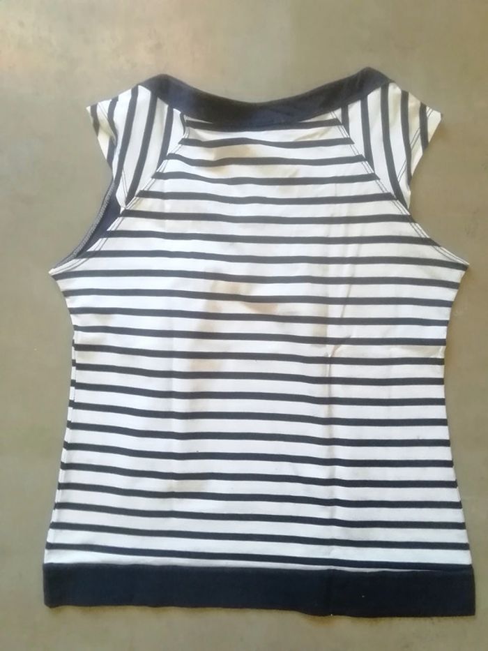 Top/T-Shirt  sans Manches Blanc Marine avec cordons - photo numéro 2