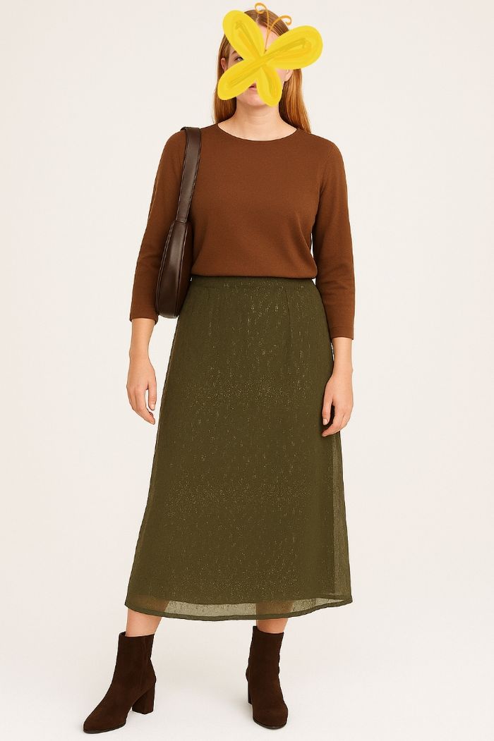 Bandolera Jupe TFr36 -Longue -Voile Kaki avec Paillettes et Doubĺée en TBE - photo numéro 2