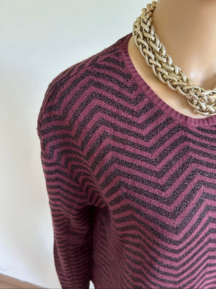 Pull bordeaux et noir pailleté Le Temps des Cerises taille M jamais porté - photo numéro 4