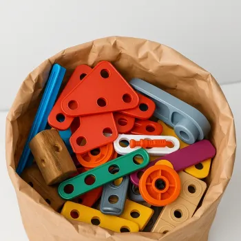🧡 Lot de différentes pièces de construction colorées pour enfant.