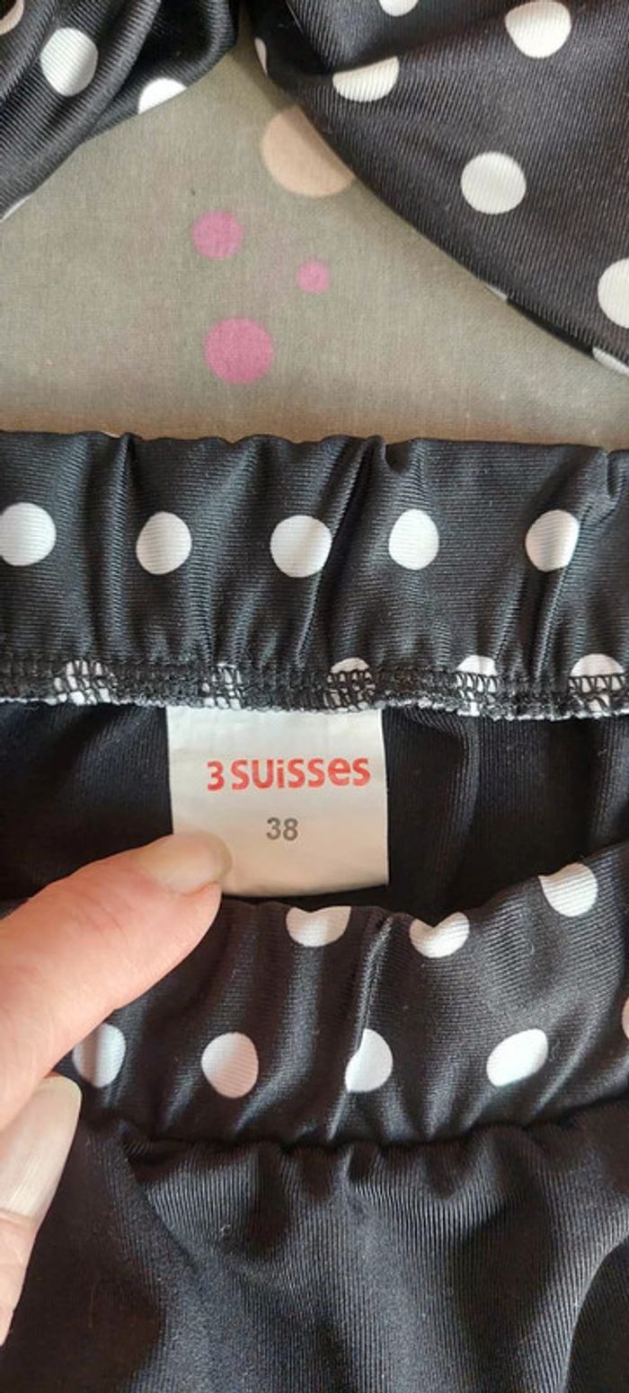 Joli maillot bain 2 pièces 3 Suisses noir à pois blancs 38 très bon état - photo numéro 3