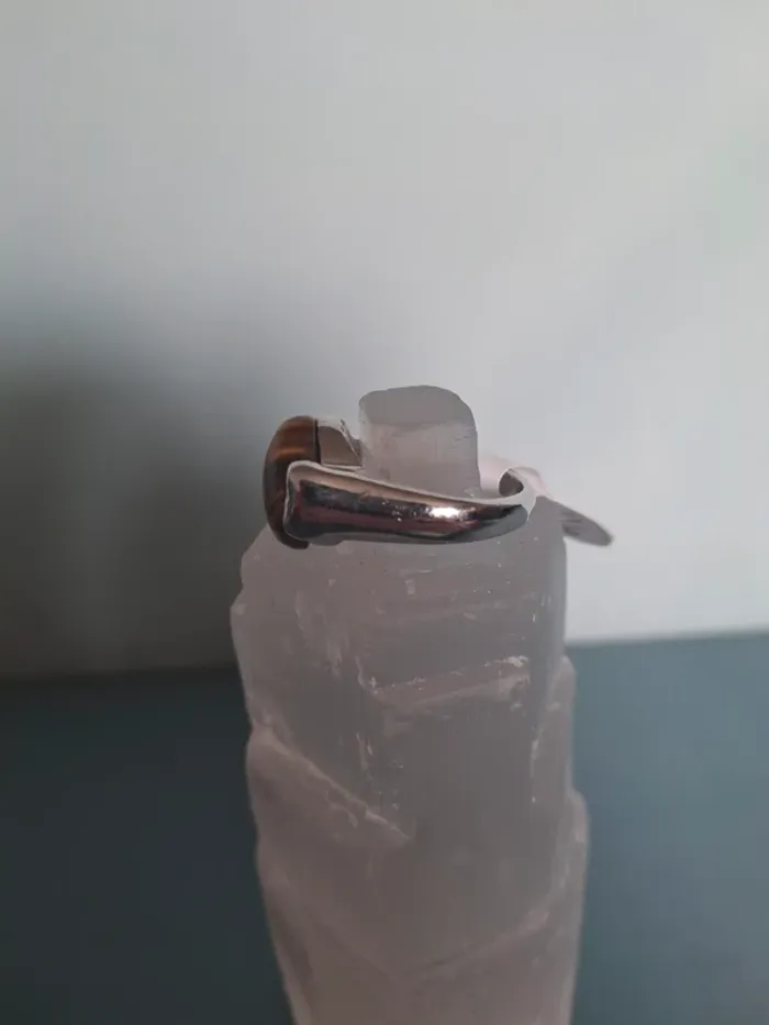 Bague plaqué argent avec pierre œil de tigre – Taille 17 - photo numéro 3