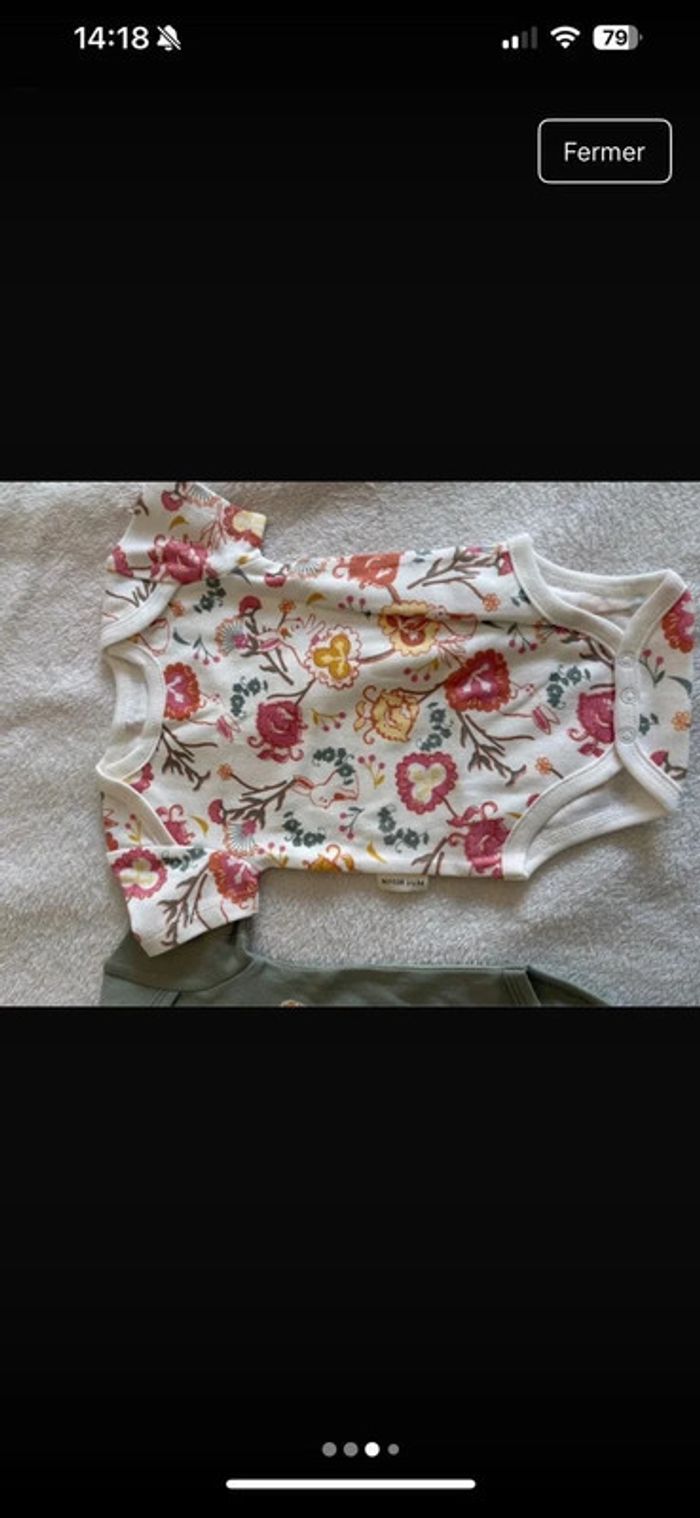Lot de 2 bodies bébé “Petit Béguin” Fleurs & Nature – 3 mois (62 cm) - photo numéro 3