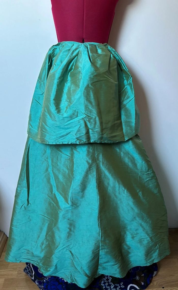 Jupe longue en tafta de soie vert courtisane cosplay - photo numéro 3
