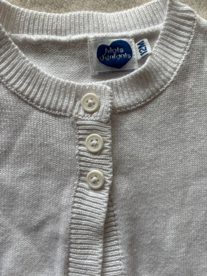 Gilet coton blanc mot d’enfant 12 mois - photo numéro 2