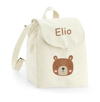Sac à dos maternelle personnalisé prénom - Ours mignon - Sac crèche 100% coton bio - Rentrée enfant - Cadeau garçon ou fille