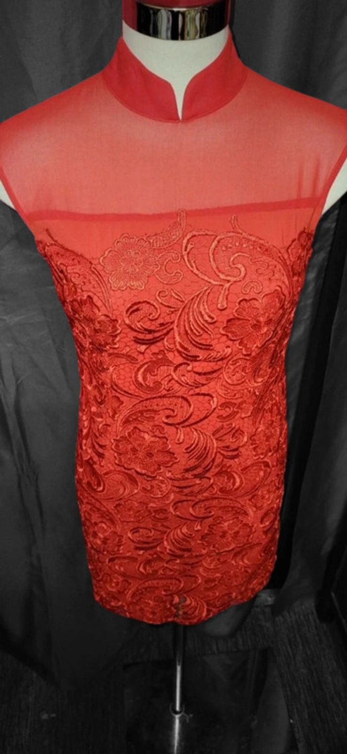 Robe chinoise traditionnelle rouge brodée – Taille M - photo numéro 4
