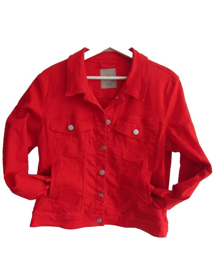 veste perfecto blouson en jeans rouge marque véro moda taille indiquée L = 40/42 - photo numéro 2