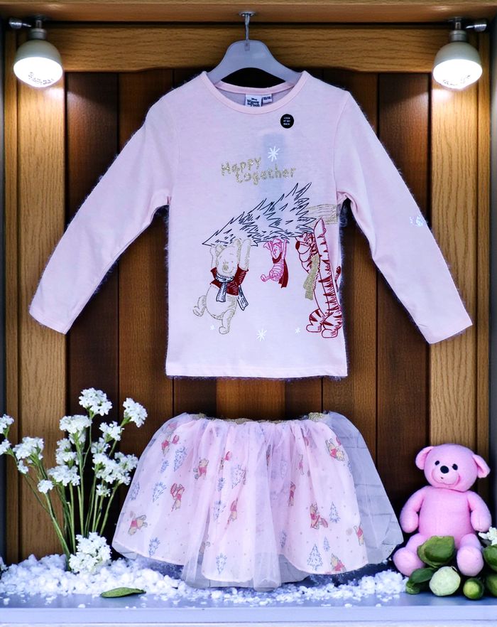 DISNEY - NEW - ENSEMBLE 2P FILLE WINNIE L'OURSON, TULLE RÉSILLE & OR PAILLETÉ 5/6A - photo numéro 2