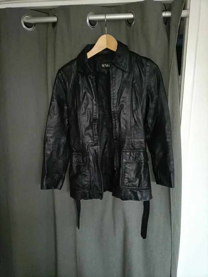 Veste saharienne en cuir véritable