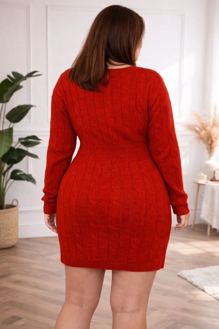 Robe pull en tricot maille torsadée rouge passion Femme taille 52 marque Boohoo 💍 - photo numéro 2