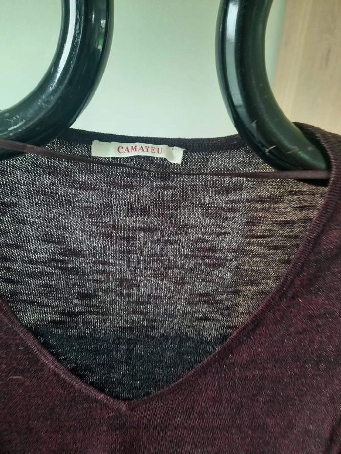 Petit pull camaieu femme mauve à pailettes taille M - photo numéro 3