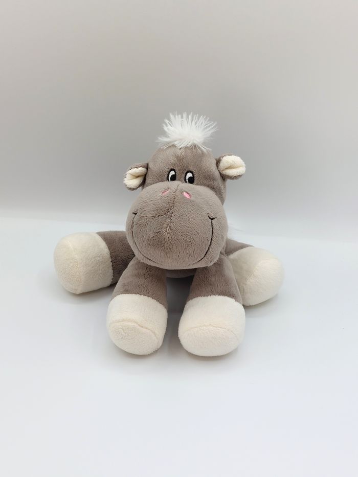 Peluche doudou hippopotame gris blanc ZEEMAN environ 25 cm