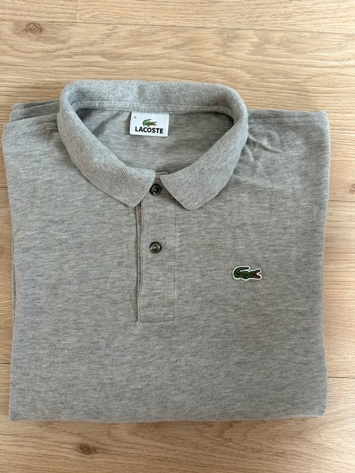 Pull/polo Lacoste manches longues gris clair – taille 6 – parfait état