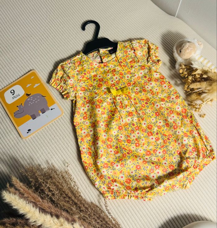 Barboteuse fleurie Sergent Major 9 mois jaune/orange été bébé - photo numéro 2