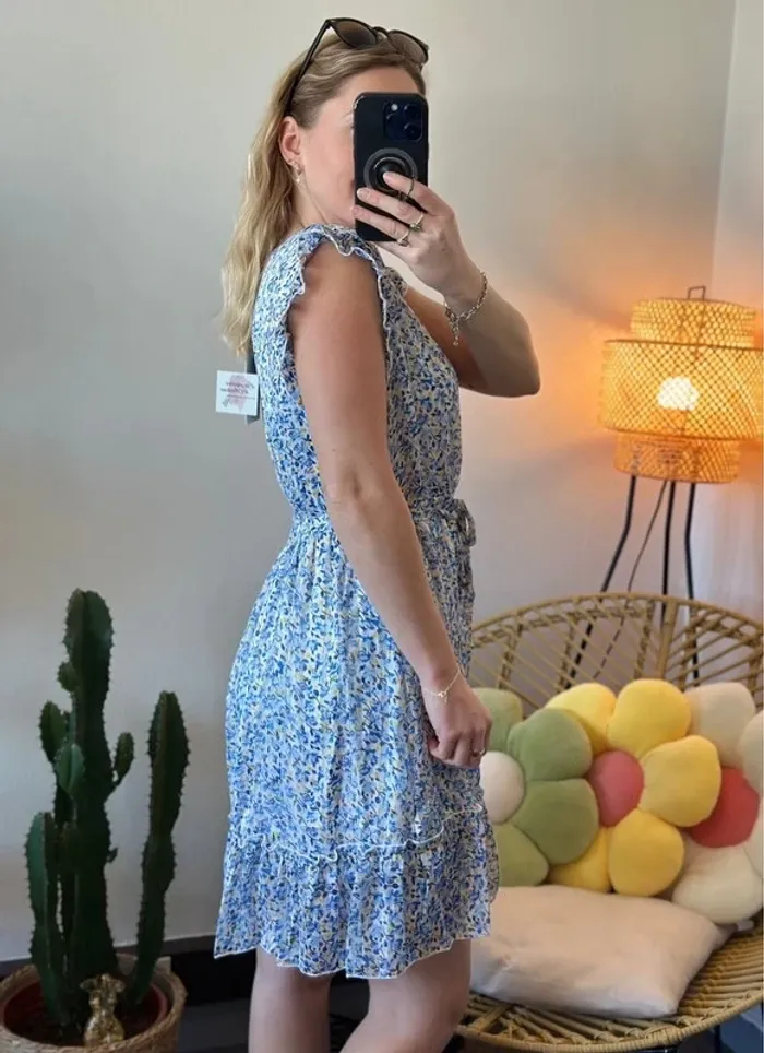 Robe midi à la coupe fluide et aux motifs floraux bleus, taille 36/38 - Elissa boutique - photo numéro 6