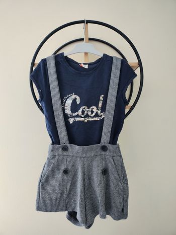 7 8 ans ensemble été teeshirt tape a l'oeil 8 a été short bretelle Okaïdi 7a