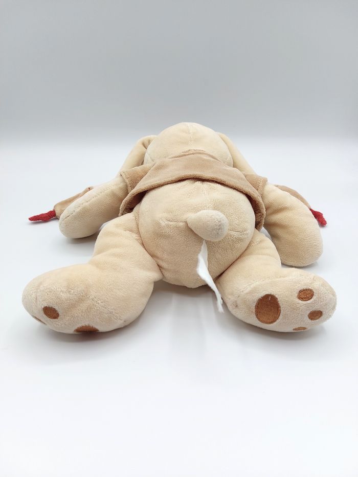 Ancien doudou peluche lapin Bastien NICOTOY beige marron rouge bordeaux 25 cm - photo numéro 3