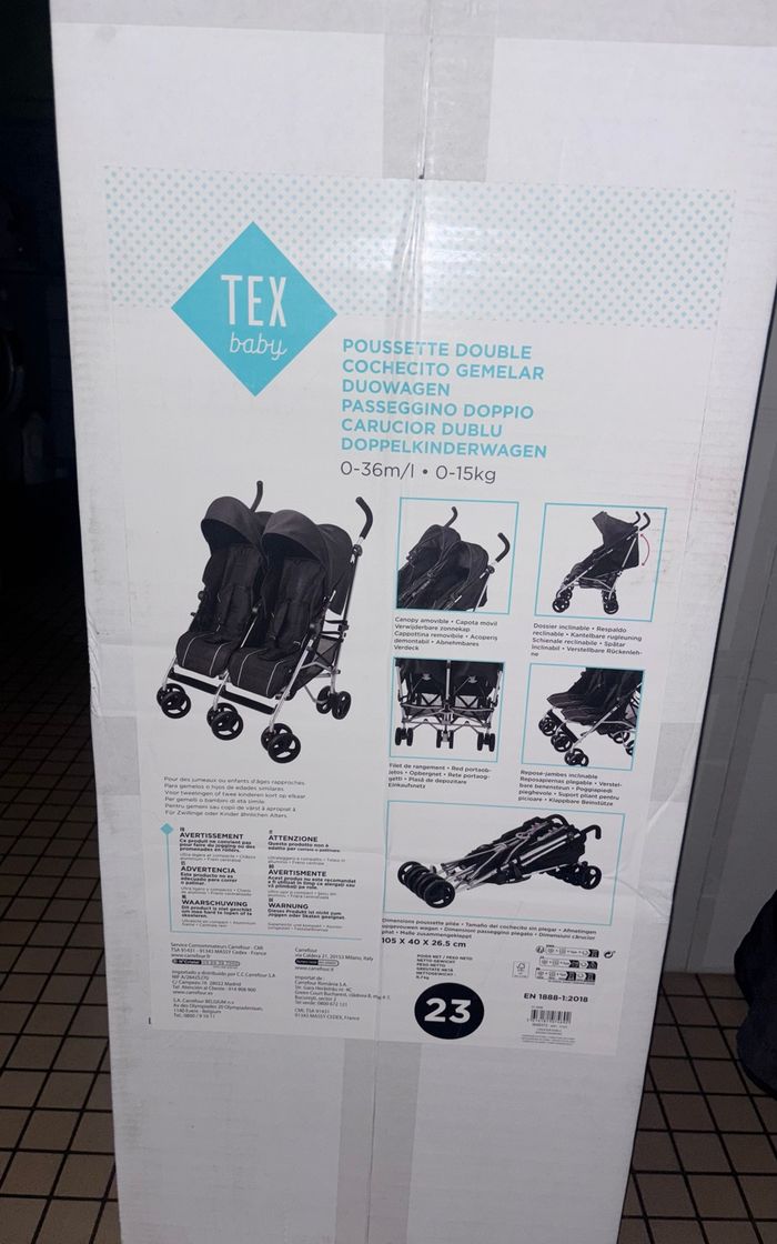 Poussette canne double tex baby