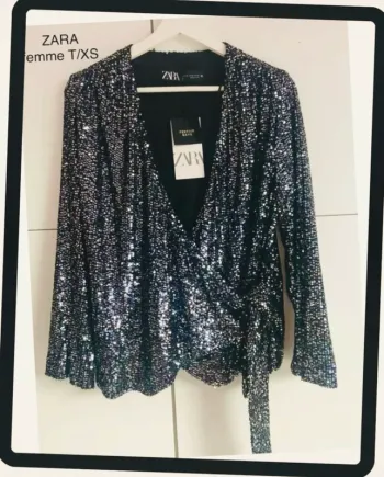 Blouse de soirée à sequins Zara T/XS taille plus grand