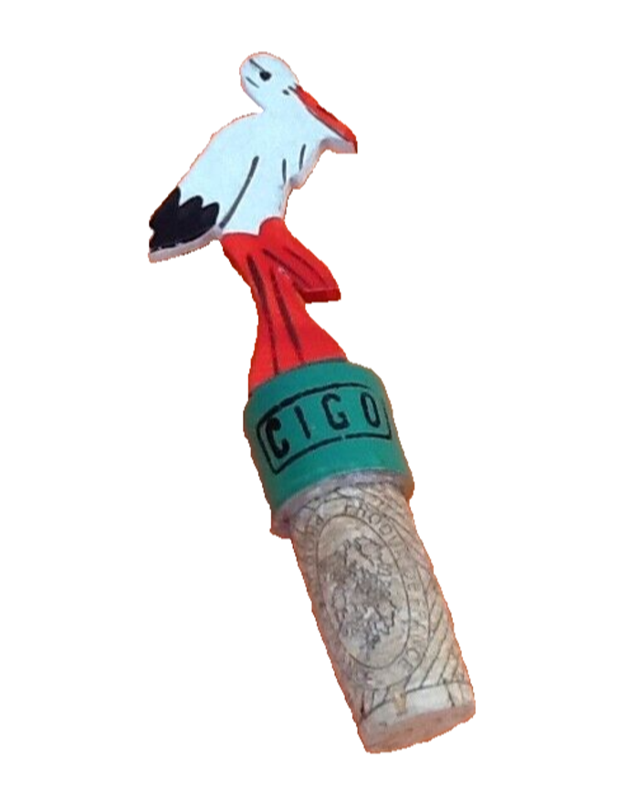 Ancien bouchon de bouteille CIGO Cigogne Bois
