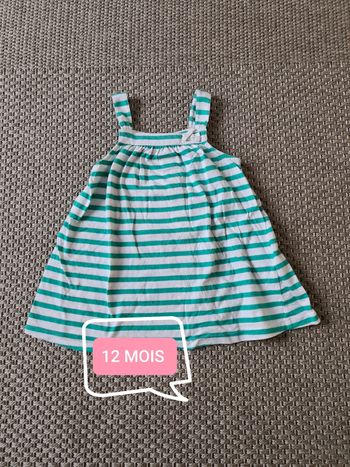 Robe bretelle rayée verte/blanche - 12 mois