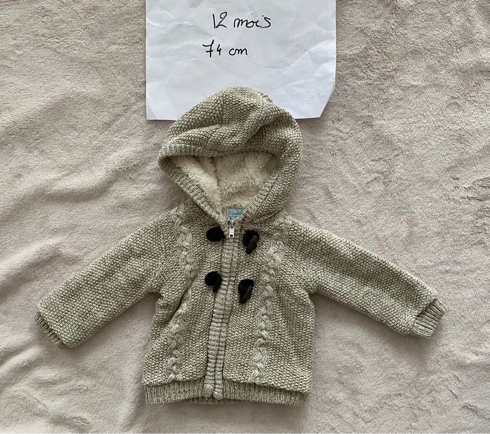 Gilet zippé / manteau chaud avec capuche intérieur doux - Kimbaloo - 12 mois - TBE