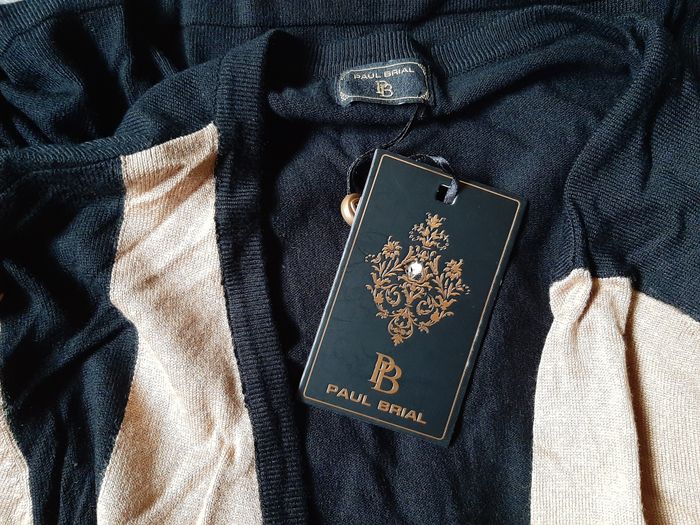 Cardigan long tricolore en maille chaude PAUL BRIAL 42 - photo numéro 9