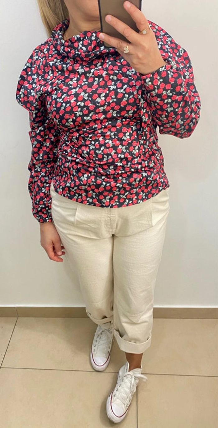 Jolie Blouse A Fleurs Élégante À Nouer Taille - photo numéro 5
