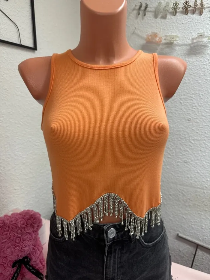 Débardeur orange à strass marque Cherry Koko taille unique