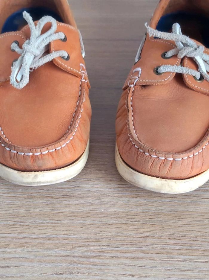 Chaussures bateau camel blanc cuir / Beverley - 40 - photo numéro 3