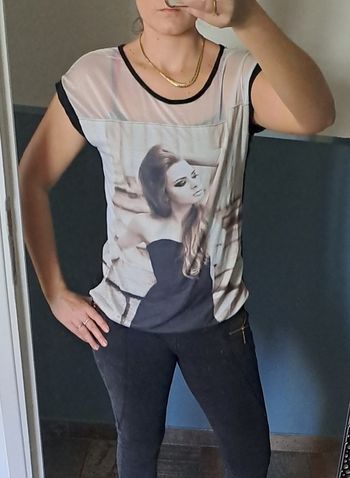 Tee shirt manches courtes femmes noir et beige taille S Made In Italy