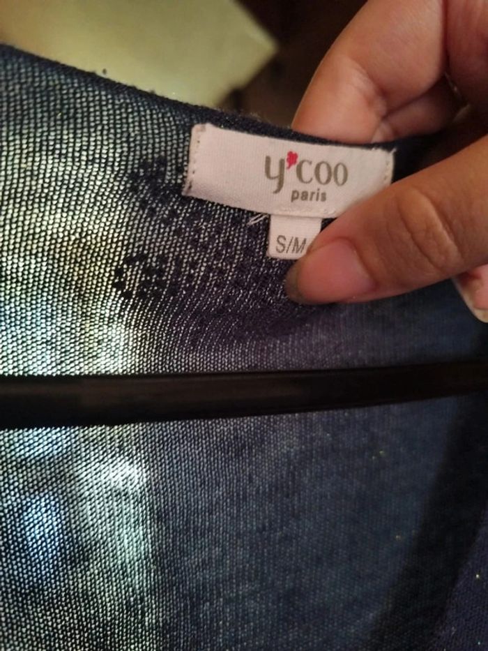 Pull gris col v pailleté papillon au dos S/M - photo numéro 6