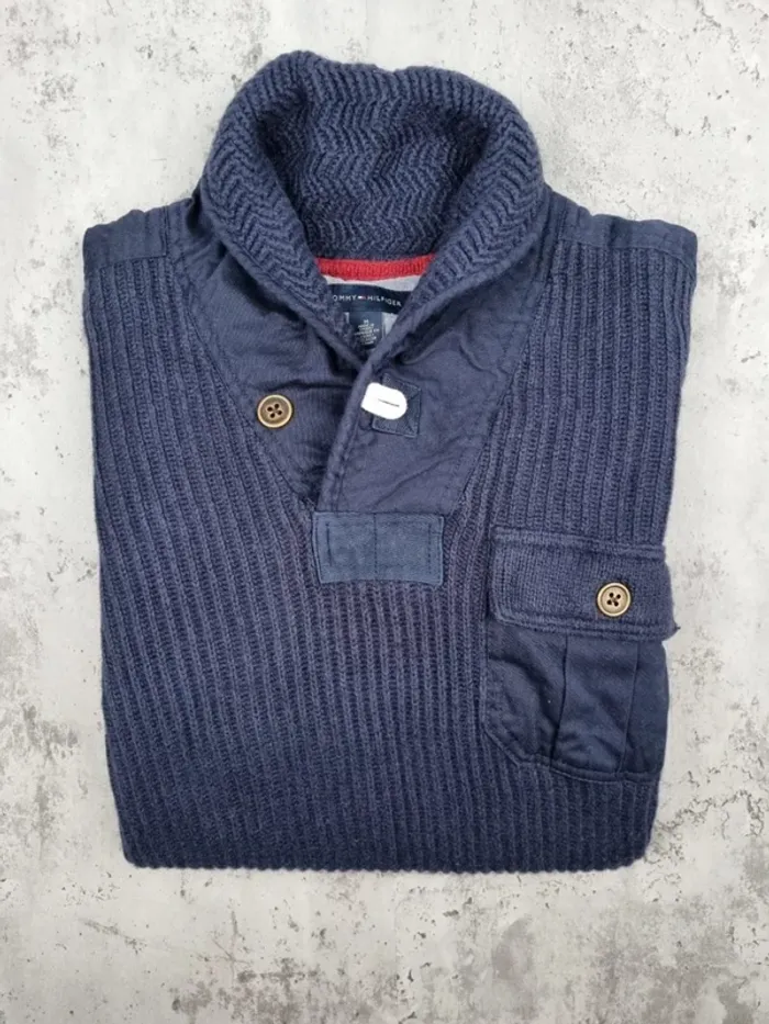 Pull col châle Tommy Hilfiger – Bleu marine – Taille M Hommes (mesures en photos) - photo numéro 2