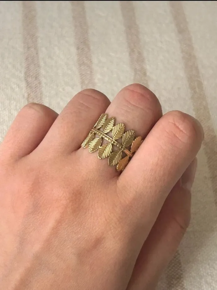 Bague feuilles dorées en acier inoxydable - photo numéro 2