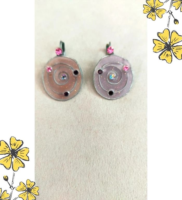 Boucles d’oreilles rondes à spirale rose pailleté – Collection Reflets de Lavande - photo numéro 4