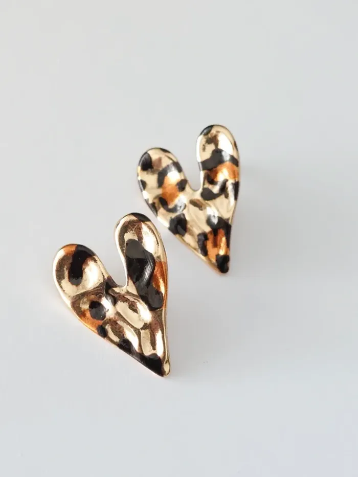 Boucles d'oreilles cœur motif léopard  - acier inoxydable - tendance bohème 🐆 - photo numéro 6