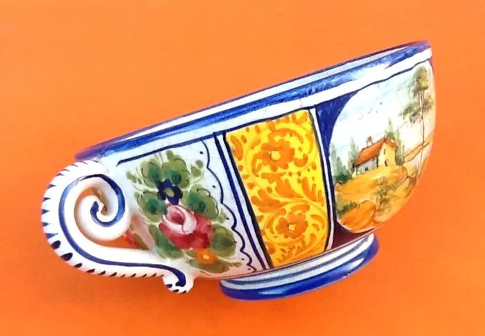 Ecuelle à bouillon sur piédouche Céramique polychrome Italienne - photo numéro 3