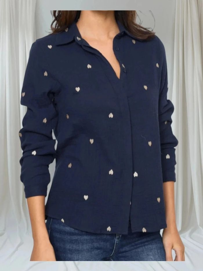 Chemise gaze de coton marine et cœur or T36/38 - photo numéro 2