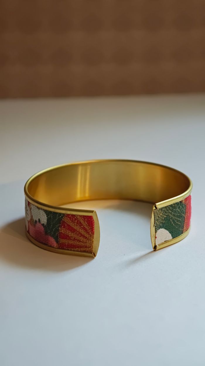 Bracelet jonc doré tissu japonais fait main - photo numéro 3