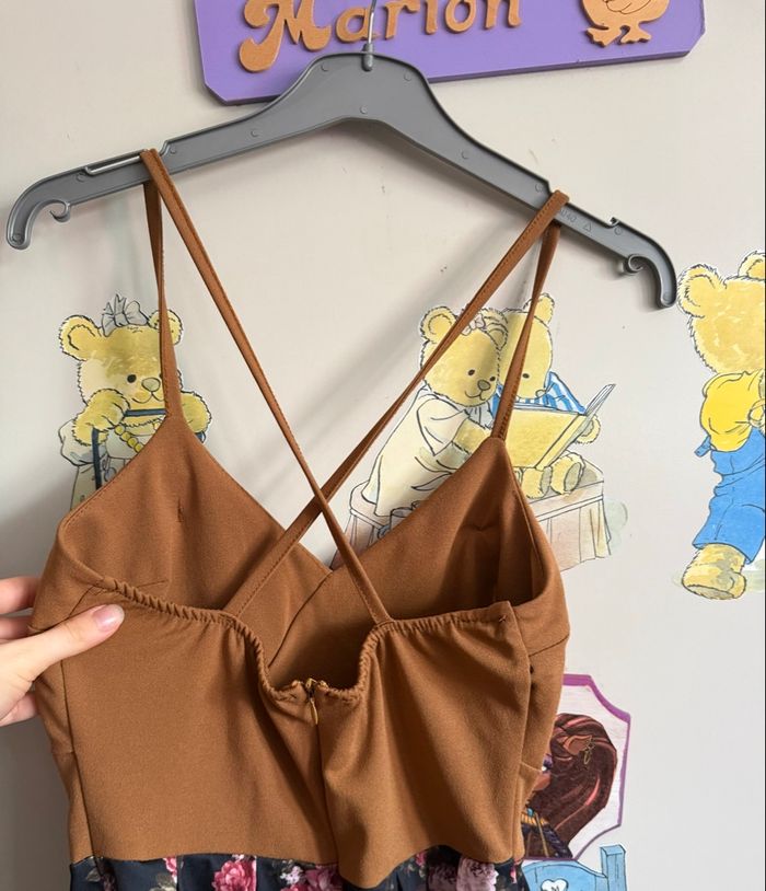 Combishort marron et bleu marine à fleurs, taille unique, boutique indépendante - photo numéro 3