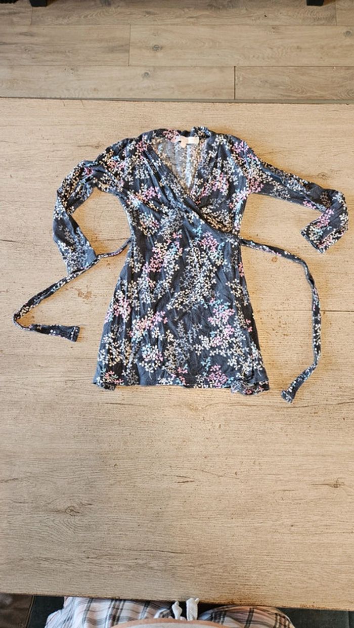 Robe cache coeur à manches longues, grise avec fleurs, Pirouette, 6 ans - photo numéro 3