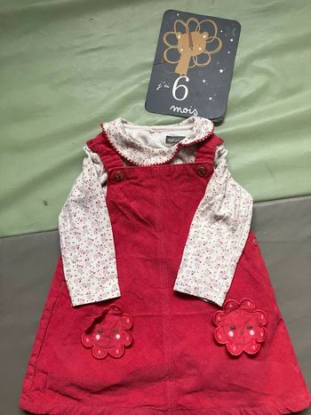 Ensemble chaud robe salopette rose + tunique Sergent Major 6 mois