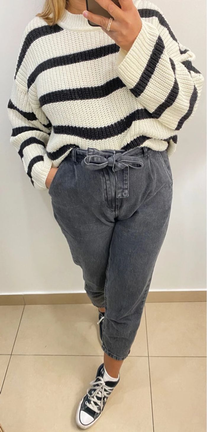 Superbe Pull Ample Crème A Rayures Taille M Et Plus - photo numéro 3