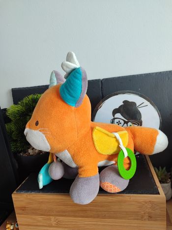 Nature et Découvertes  Peluche coton bio Renard d'activités  orange bleu grelot