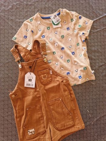 Ensemble salopette sergent major et t-shirt obaibi 2 ans neufs