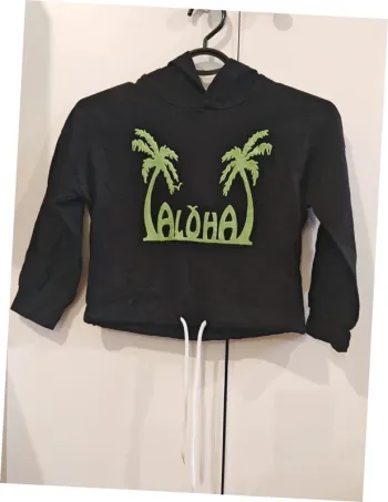 Sweat à capuche enfant noir “ALOHA” Taille 8 ans 🌴 motif palmiers tendance neuf