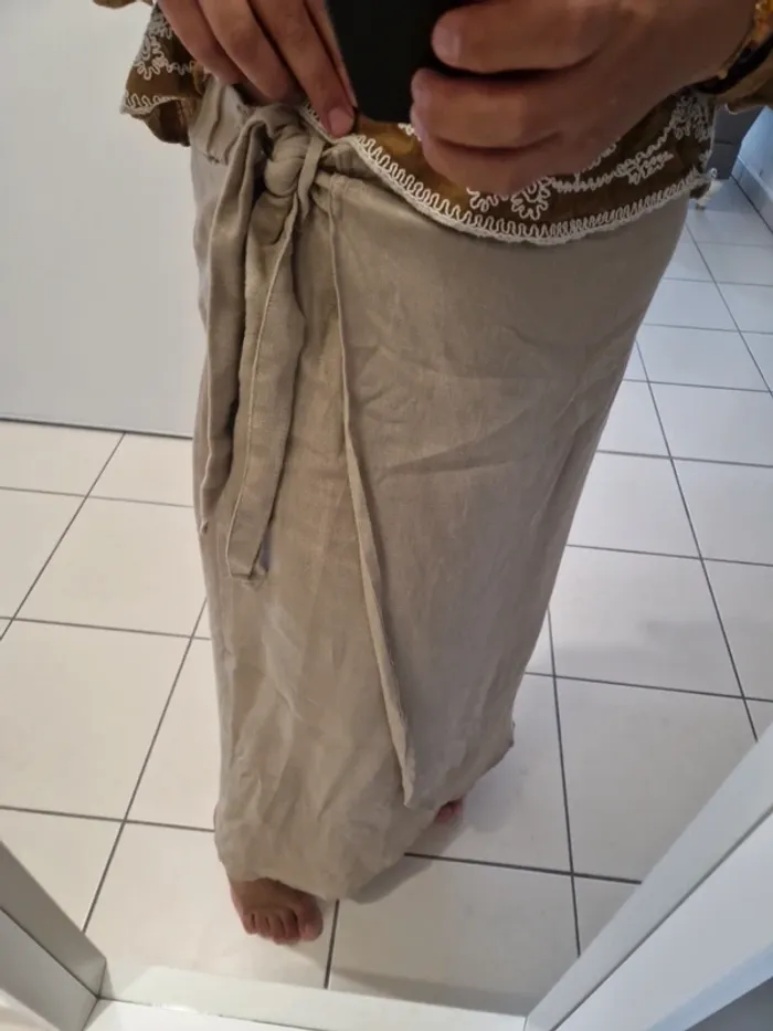 Jupe porte-feuille à nouer lin beige taille 46 très bon état - photo numéro 4