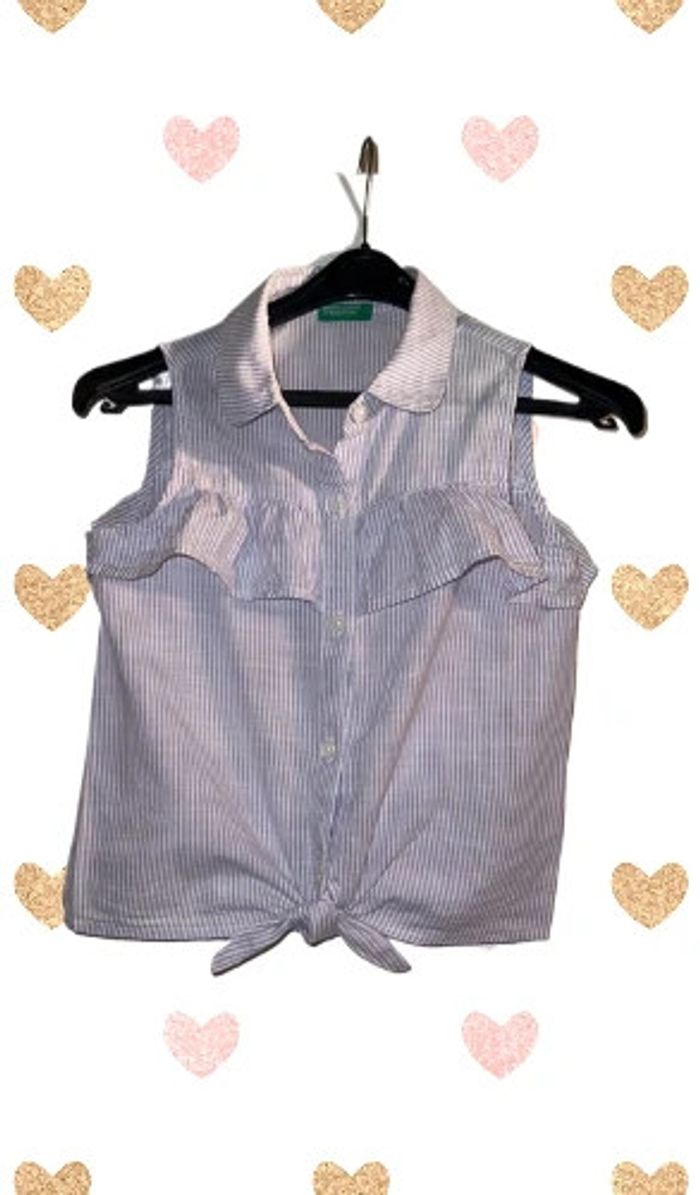 Chemise sans manches bleu rayé blanc à volant 6 ans - Benetton